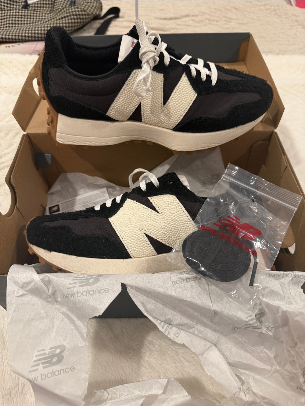 New Balance Black and Cream Retro Runner Sneakers